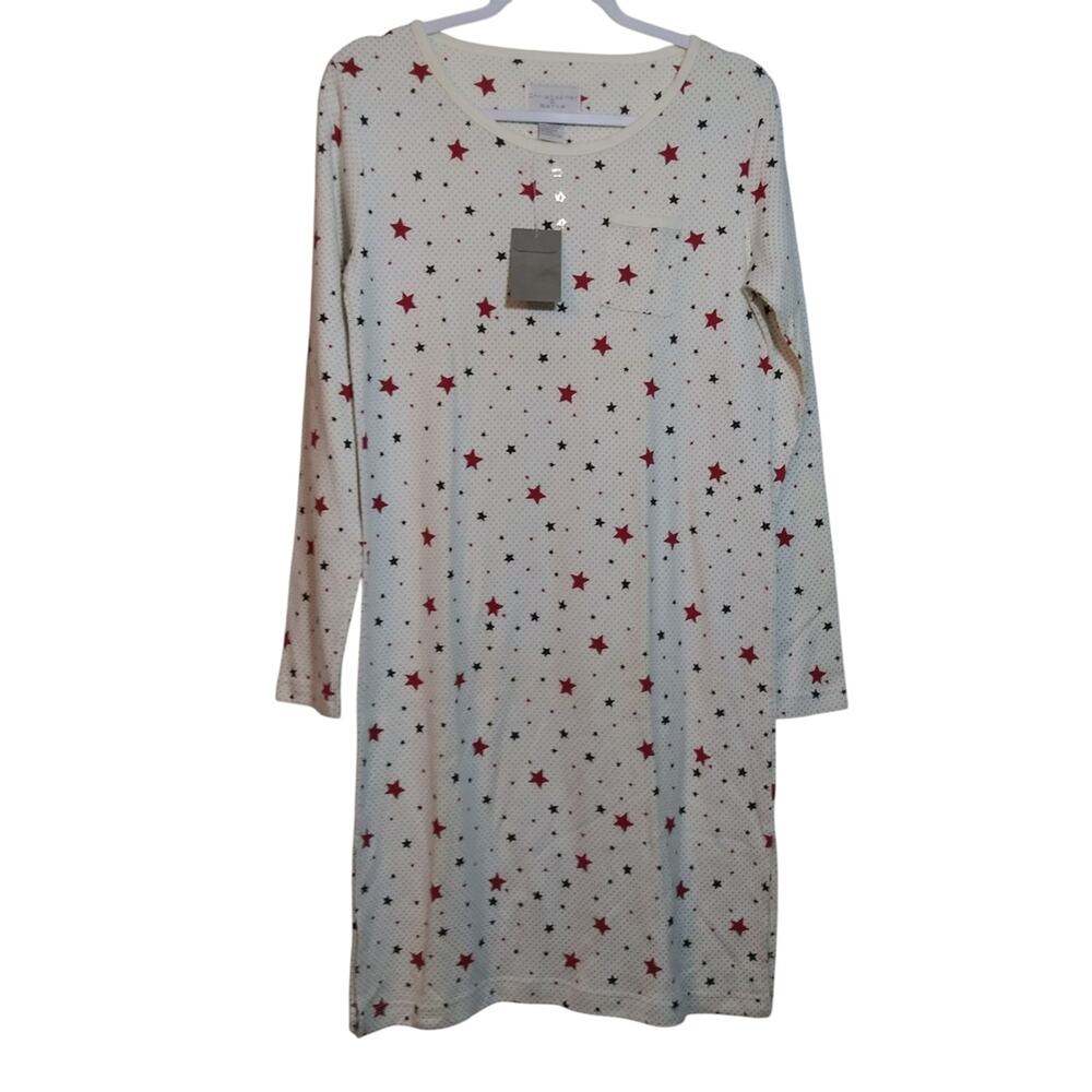 Christopher & Banks Novelty Star Patterned Long Sleeve Nightgown Size Small
